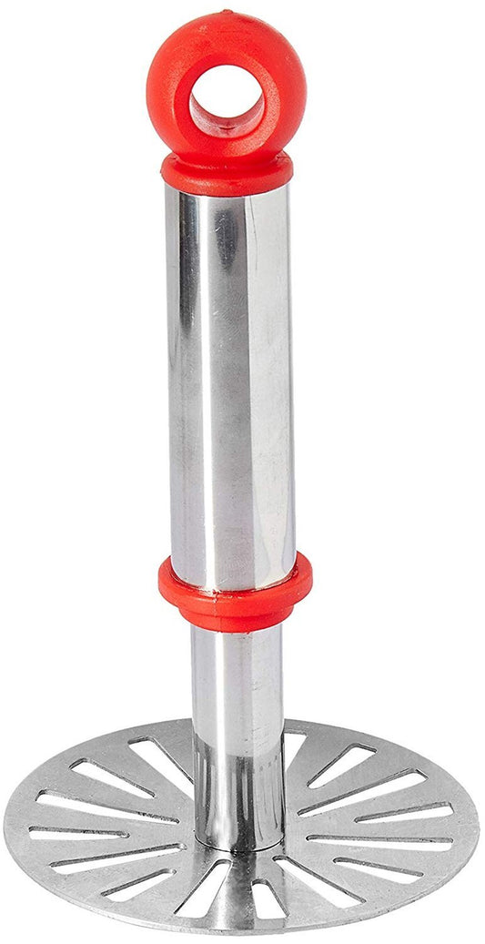 Wukusy stainless steel potato masher with ergonomic handle, ideal for mashing potatoes and paubhaji in the kitchen.