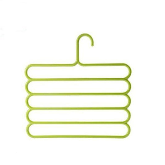 Wukusy 5-in-1 multipurpose plastic hanger with 5 layers, assorted colors, designed for versatile home and kitchen organization.