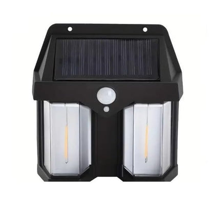 Wukusy outdoor solar wall lamp, waterproof garden light with induction, double lamp design for villa or garden decor at night.