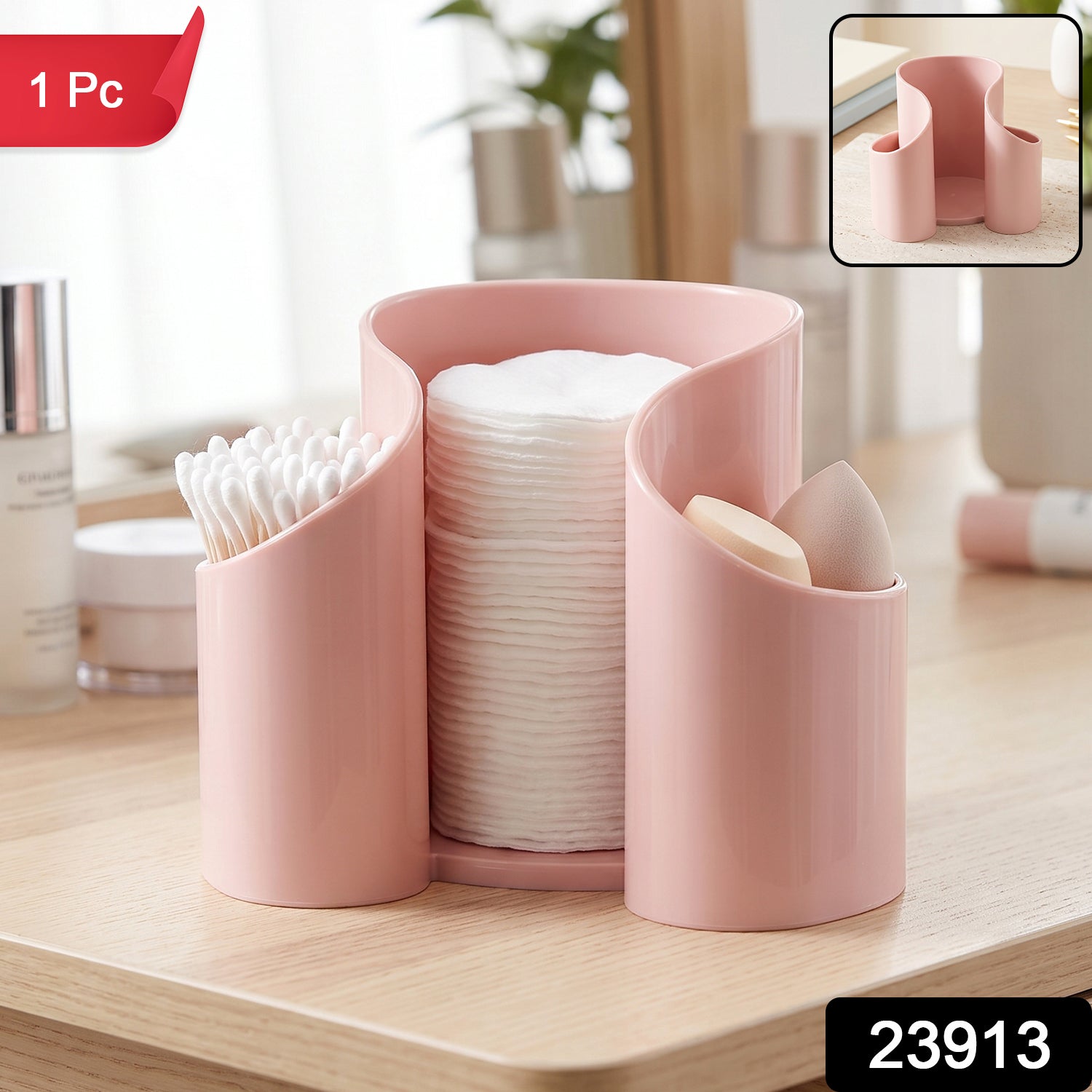 Plastic Cosmetic Desktop Organizer Caddy For Cotton Pads And Makeup (1 Pc)