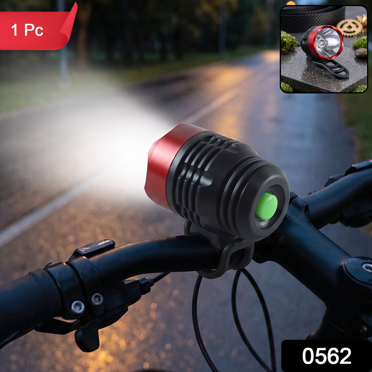 Wukusy compact bicycle headlight with handlebar mount for night cycling safety, showing LED light and mounting bracket