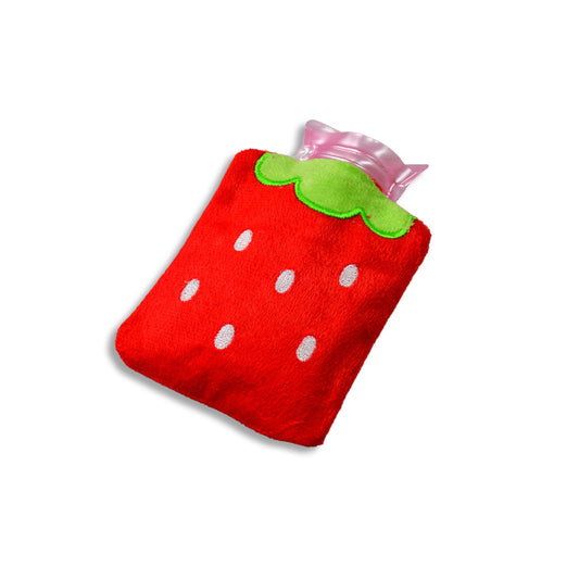 Wukusy 6516 strawberry-shaped hot water bag with cover for pain relief, neck, shoulder, hand, foot warmer, and menstrual cramps.