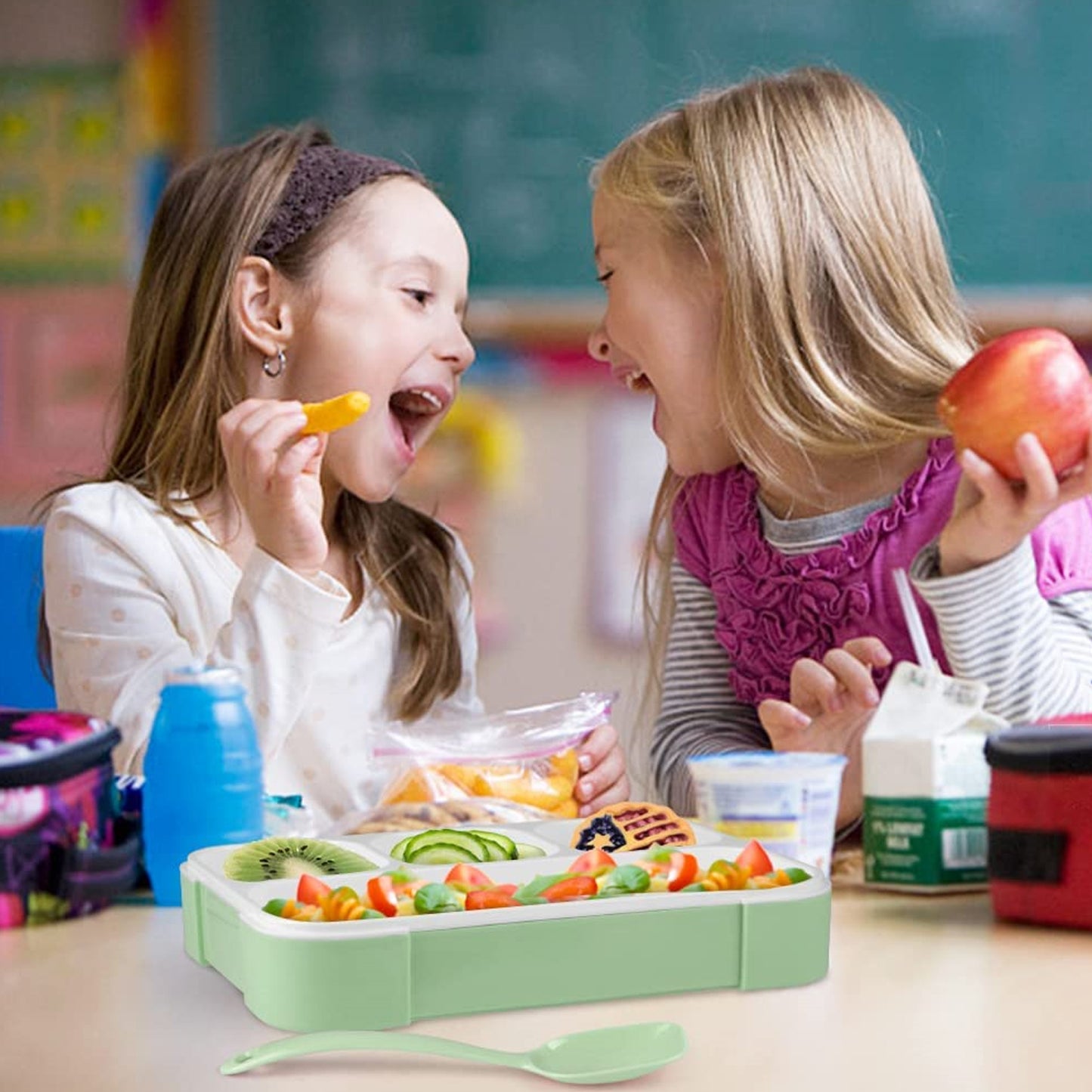 Wukusy 5212 lunch box with four compartments and leak-proof design for school or office use, made of durable plastic.