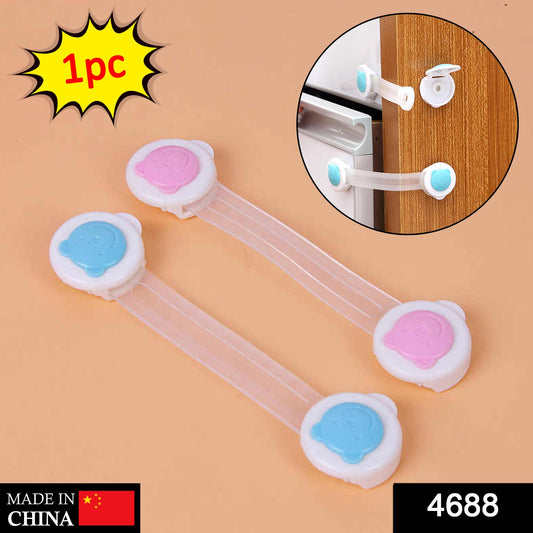 Wukusy baby proofing child safety strap lock for home improvement, shown on a surface, designed to secure cabinets and drawers.