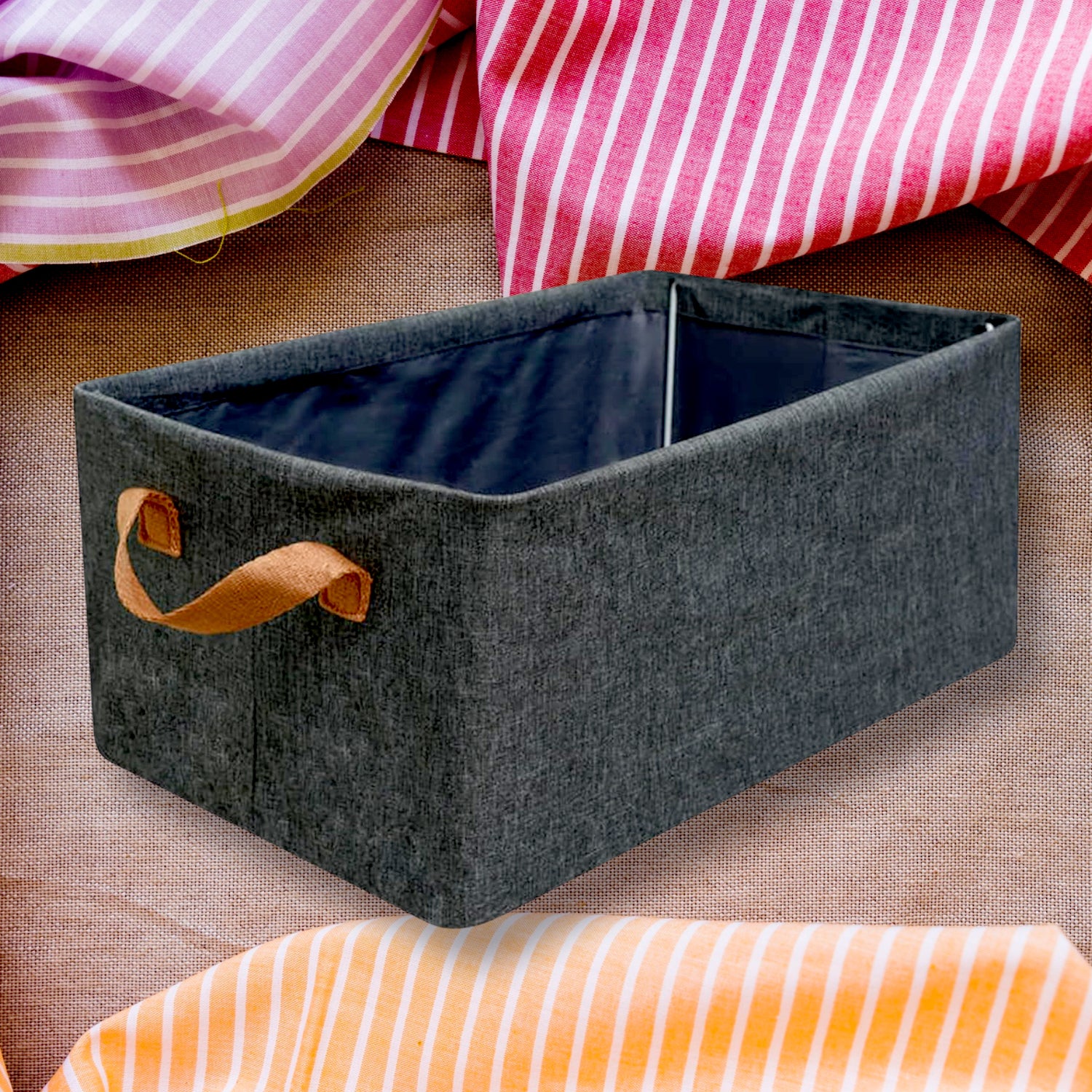 12627 Foldable Storage Box With Lid And Handles Cotton And Linen Storage Bins And Baskets Organizer For Nursery Closet Bedroom Home (45 Cm)