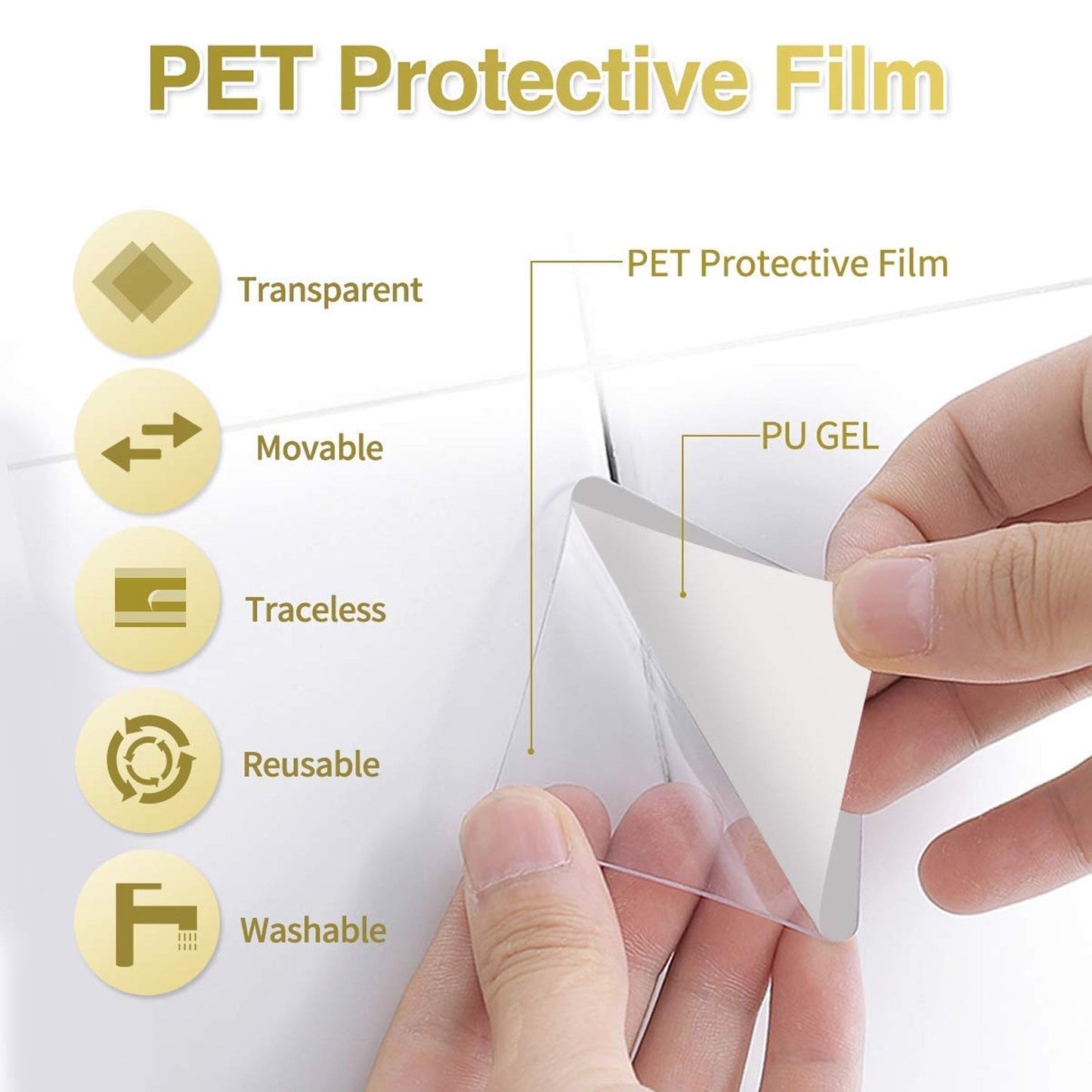 Wukusy 1777 double-sided waterproof wall tape sticker, clear nano adhesive gel, indoor use for bedroom, home, kitchen, hotel walls