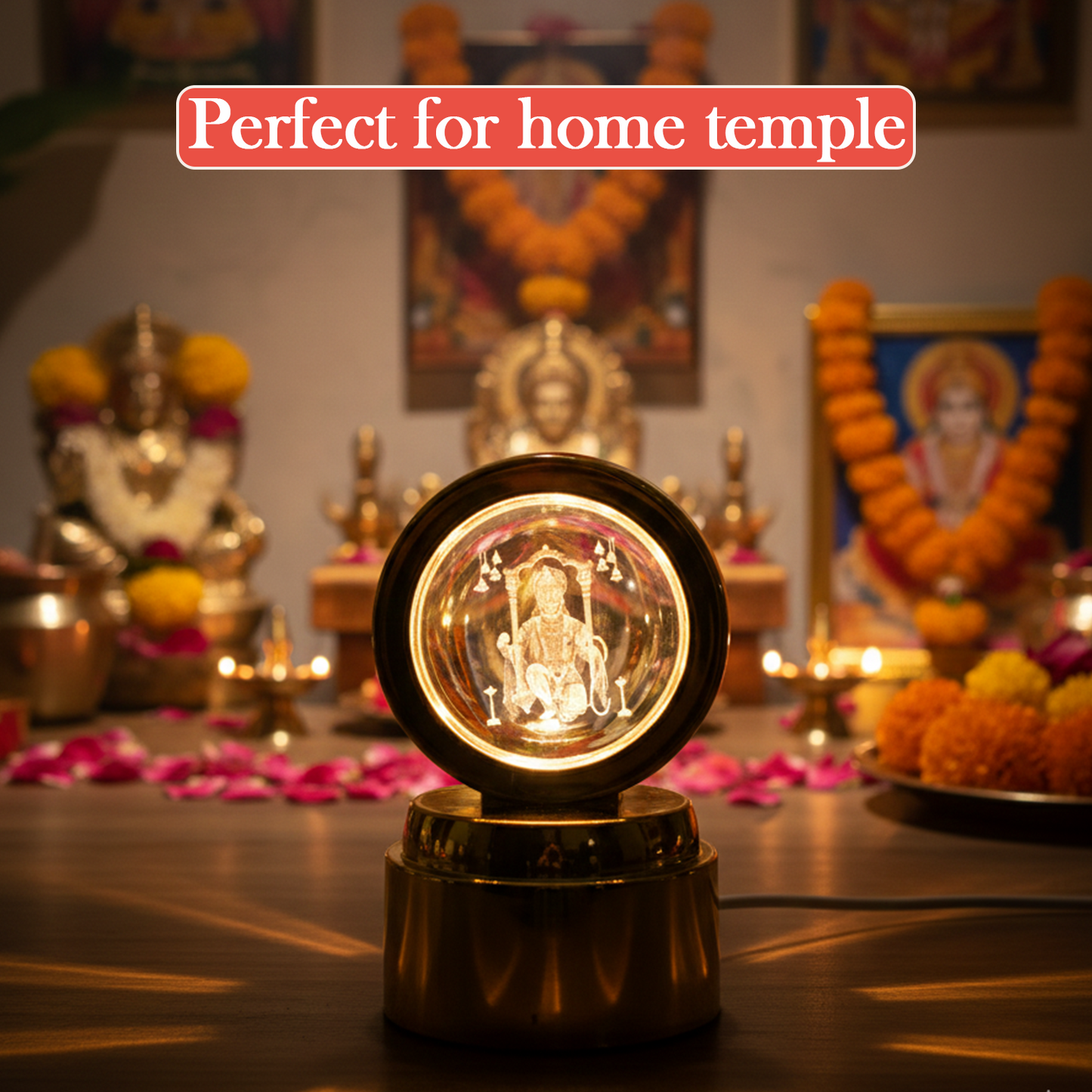 Wukusy Bajrang Bali 3D crystal ball night light with LED illumination, designed for office decor and spiritual ambiance.