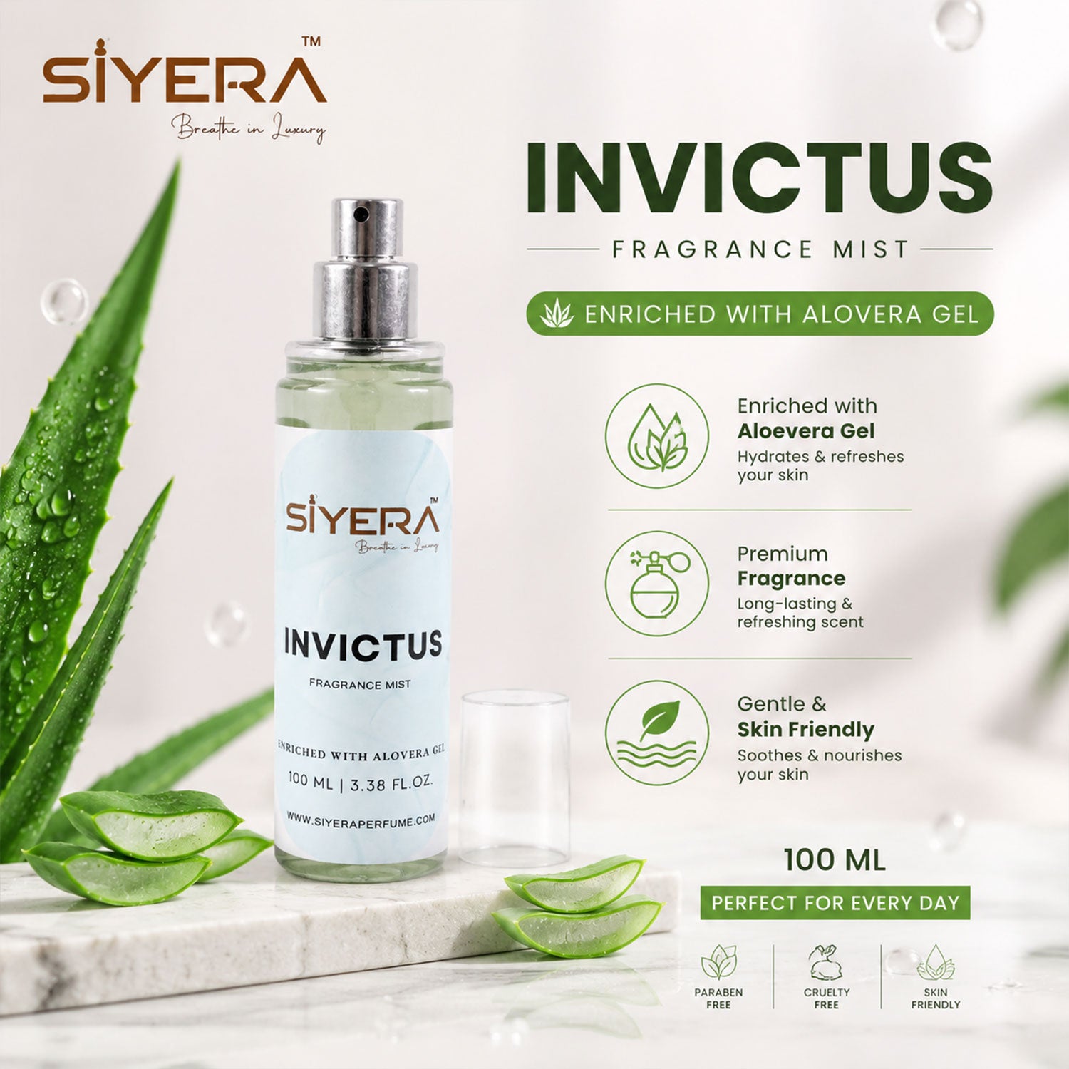 Siyera Invictus Fragrance Mist Body Spray Enriched With Aloe Vera Gel (100 Ml)