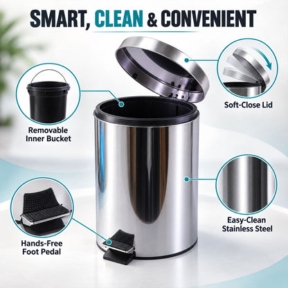 Stainless Steel Hands-free Pedal Dustbin With Inner Bucket (8 Litre)