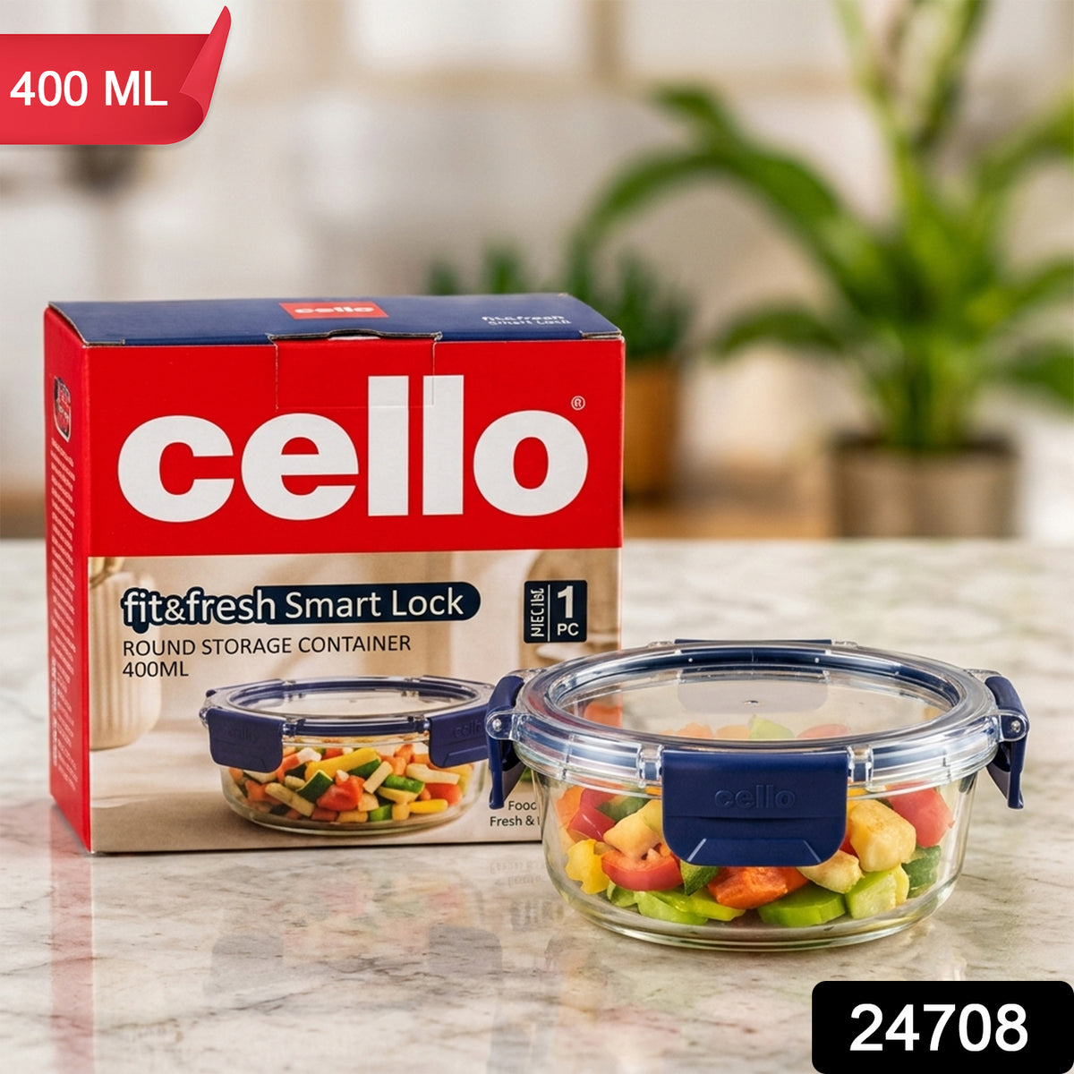 Wukusy 400ml round glass food storage container with smart lock lid