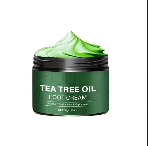 Drpshippr Tea Tree Oil Foot Cream tube with natural ingredients, designed to soothe and moisturize dry, tired feet.