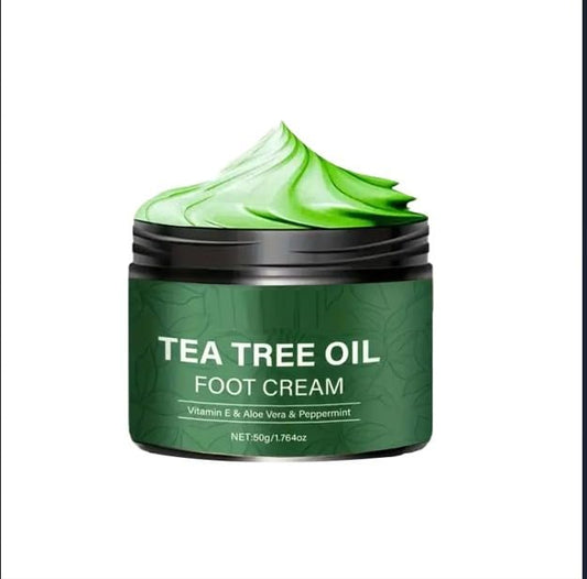 Drpshippr Tea Tree Oil Foot Cream tube with natural ingredients, designed to soothe and moisturize dry, tired feet.