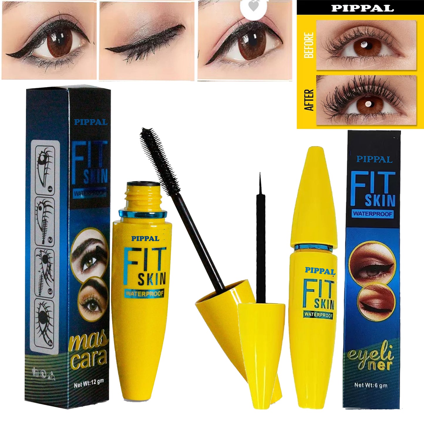Pippal Fit Skin Mascara with Eyeliner Ultra Volume Volumizing Mascara for Bold And Dramatic Lashes Long Lasting Waterproof 12Gm (Pack of 1)
