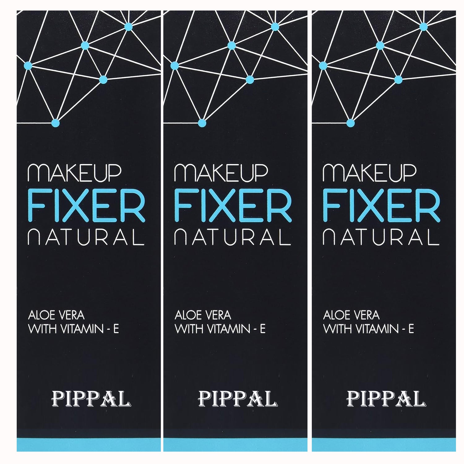 Pippal natural makeup fixer spray primer in 80ml transparent bottles, pack of 3, for long-lasting makeup hold.