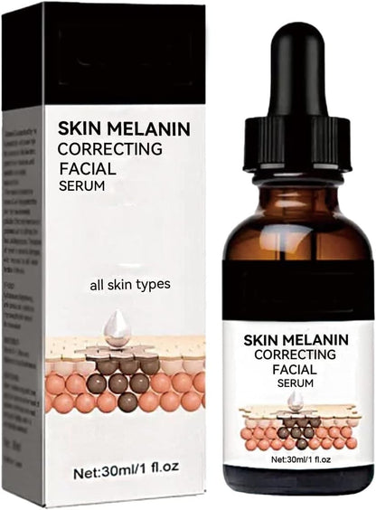 Dropdash Melanin Correcting Facial Serum in 50ml bottle, highlighting smooth texture and moisturizing application.