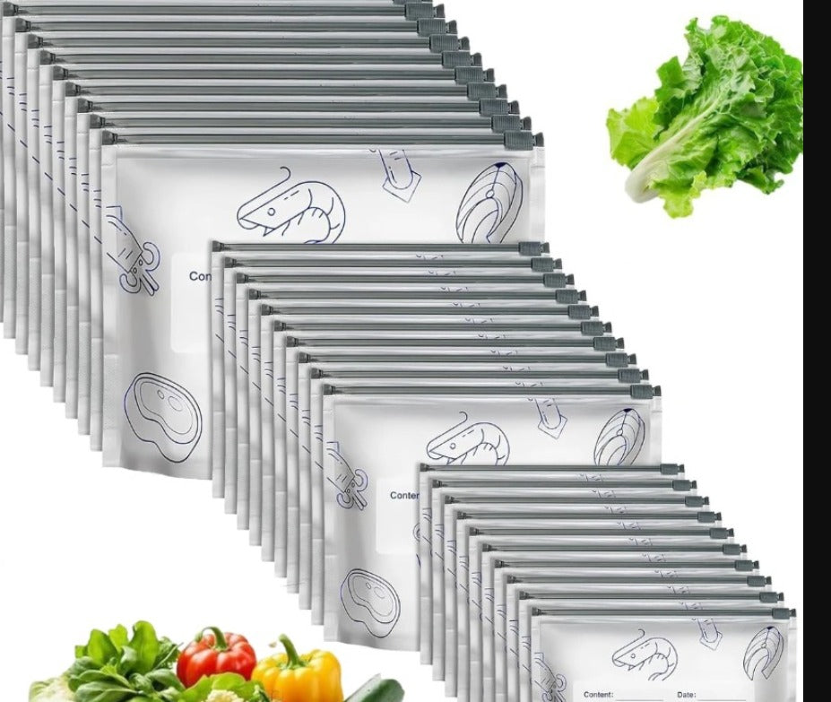 Dropdash reusable foil zip lock vacuum food storage bag, pack of 20, with airtight seal for fresh food preservation.