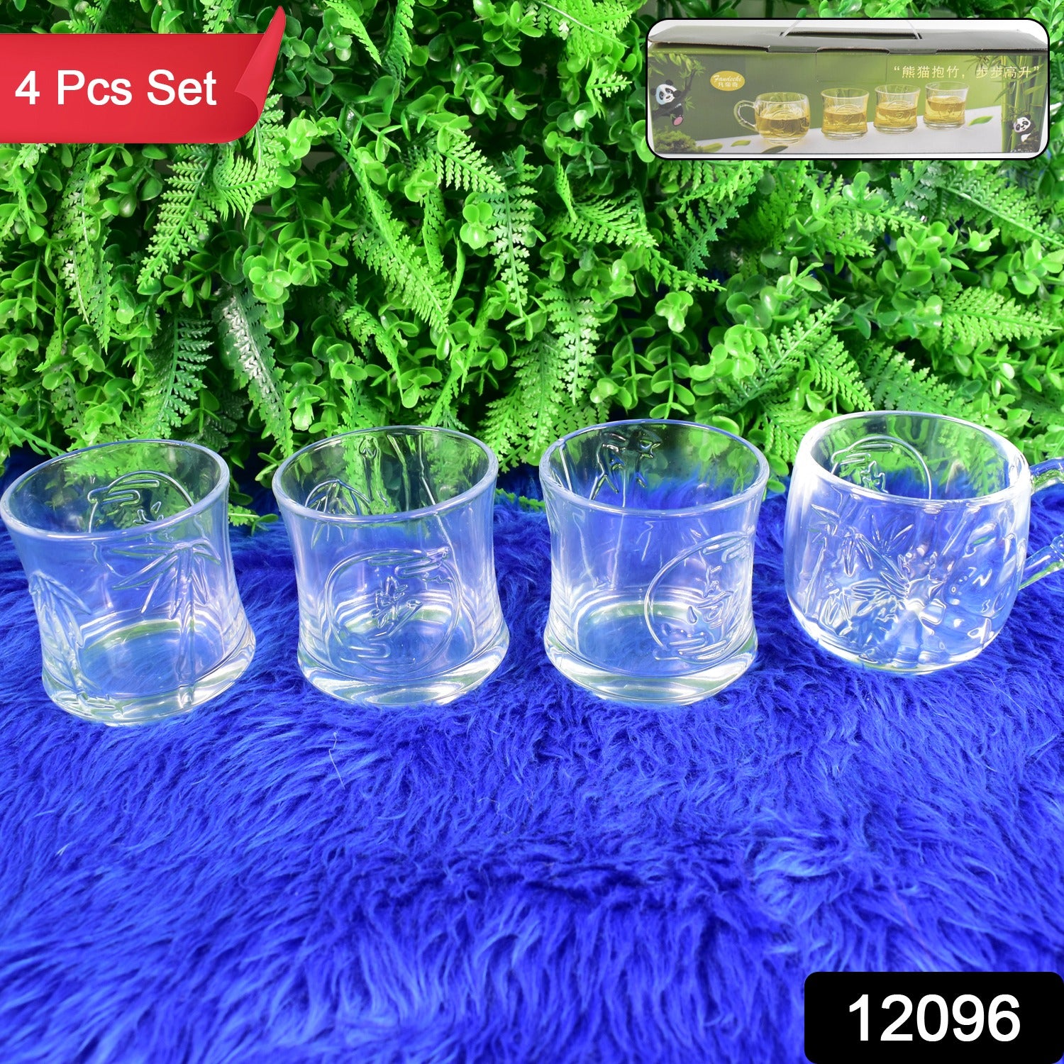 Set of four Wukusy glass tumblers and cups, clear and sleek with smooth rims, perfect for everyday beverages.