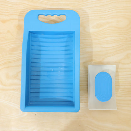 Wukusy portable plastic mini washing board with soap holder, ideal for hand washing socks and small laundry items.