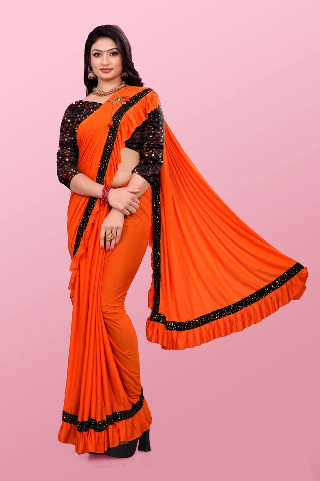 Lycra Blend Solid Saree for Women (Maroon, 6.3 m)