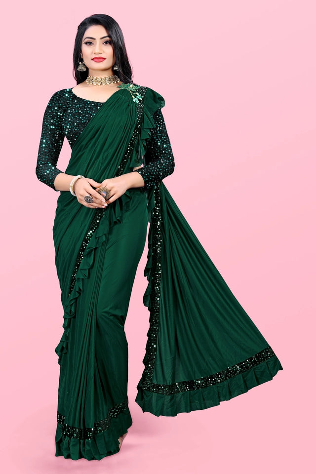 Lycra Blend Solid Saree for Women (Maroon, 6.3 m)