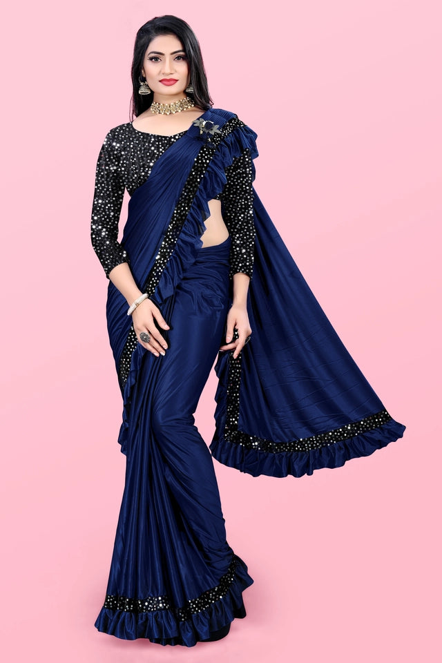 Lycra Blend Solid Saree for Women (Maroon, 6.3 m)