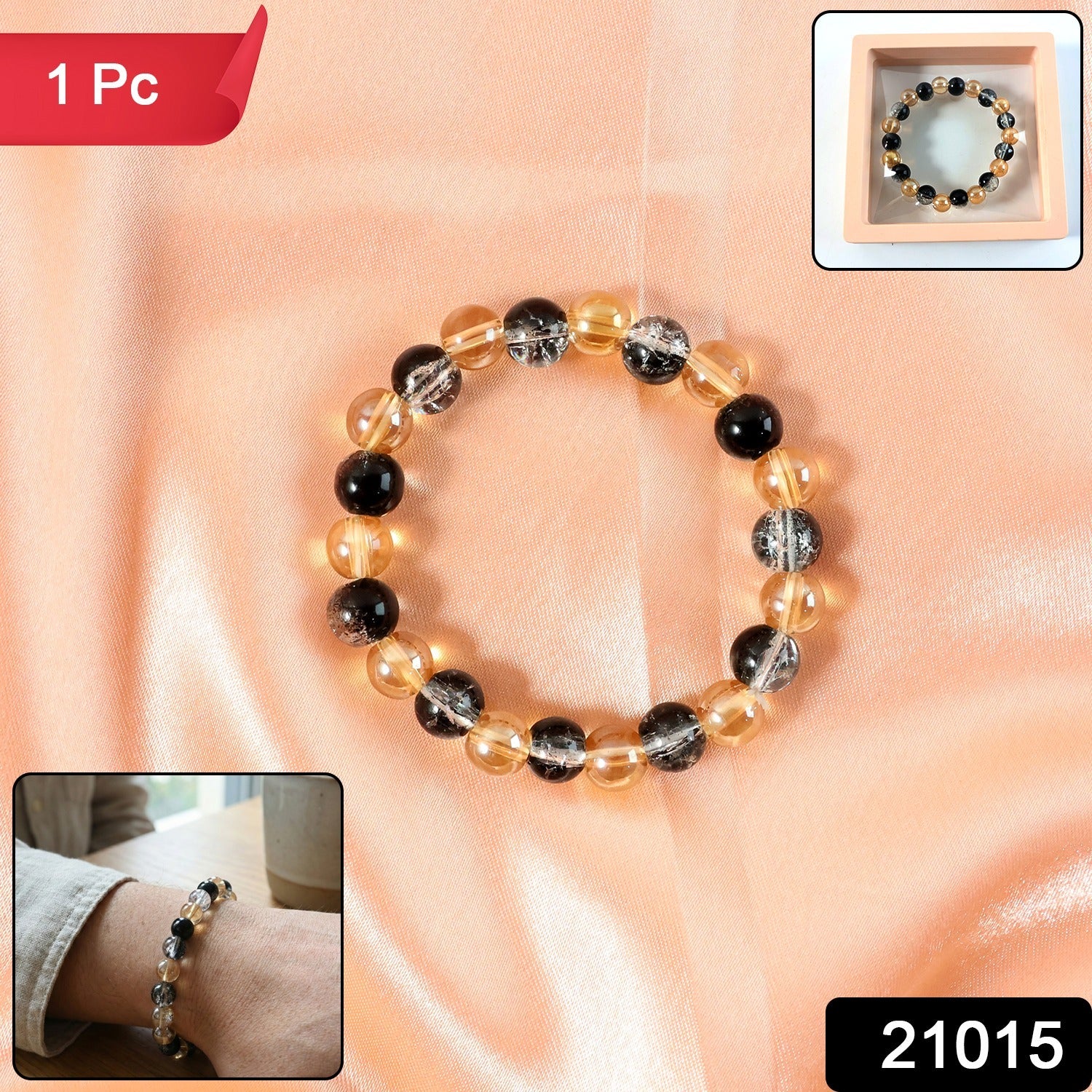 Elegant dual-tone crystal beaded stretch bracelet by Wukusy featuring sparkling beads on a flexible band.