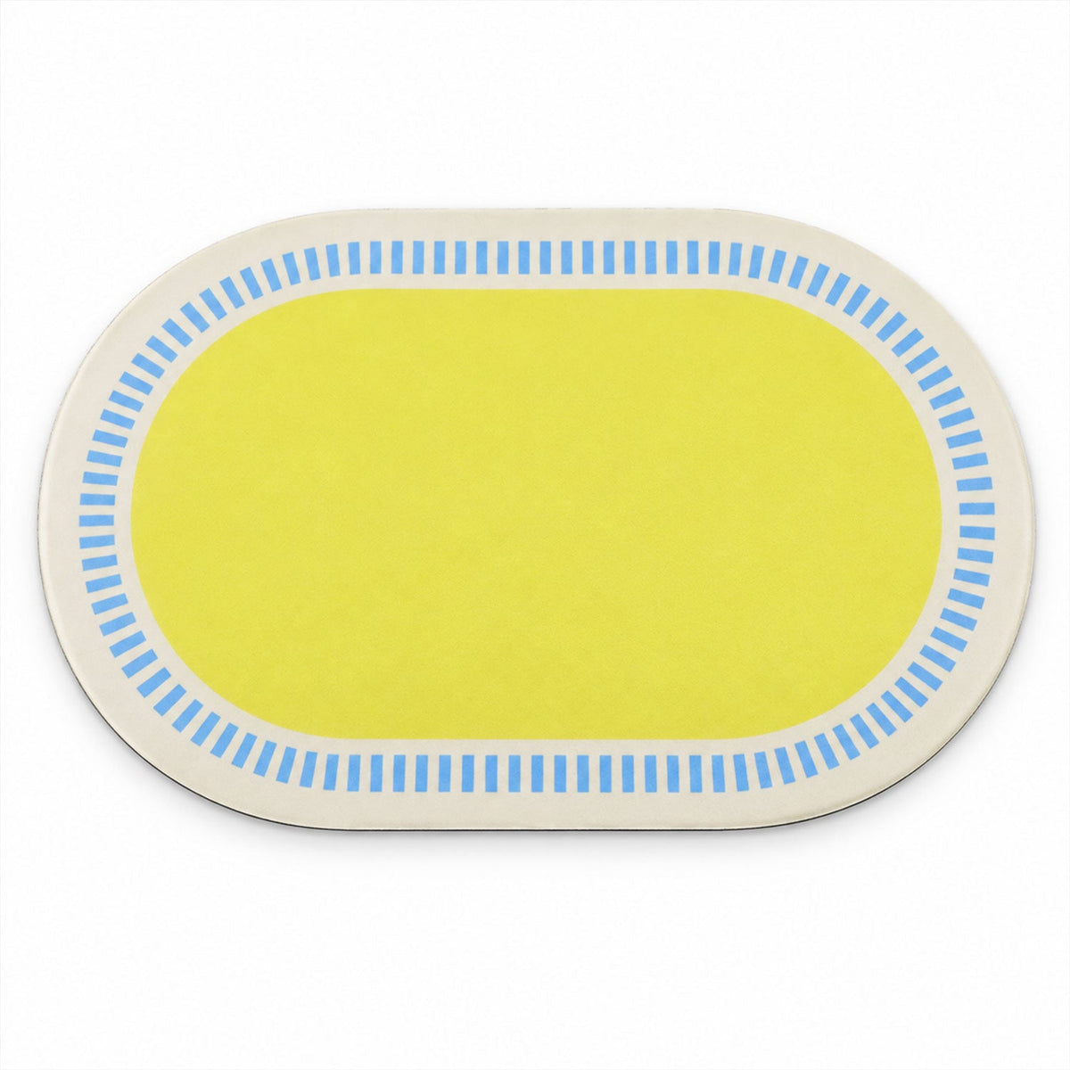 Wukusy striped border oval shower mat in bright colors, quick-drying bathroom rug with 60x40 cm size, textured surface for comfort.