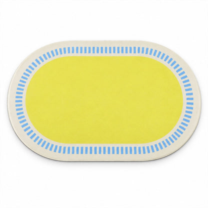 Wukusy striped border oval shower mat in bright colors, quick-drying bathroom rug with 60x40 cm size, textured surface for comfort.
