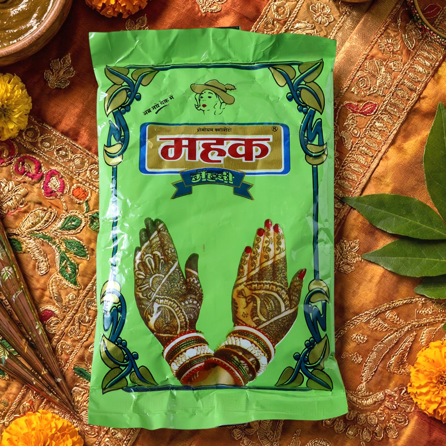 Wukusy traditional herbal mehndi powder in an 80 gram pack, showcasing the finely ground green henna leaves for natural hair coloring.