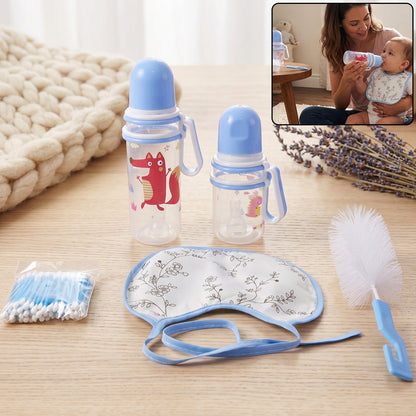 Plastic Baby Feeding Bottle Set With Bib Brush And Cotton Buds (1 Set)