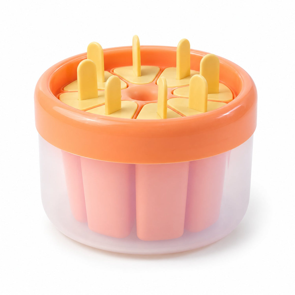 Wukusy plastic round ice cream candy mold with reusable sticks for making frozen pops, featuring eight molds for fun summer treats.