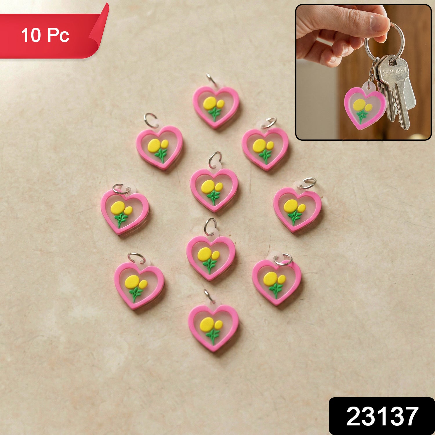 Set of 10 Wukusy cute heart and flower design bag charm keychains with colorful, decorative charms and keyring attachments.