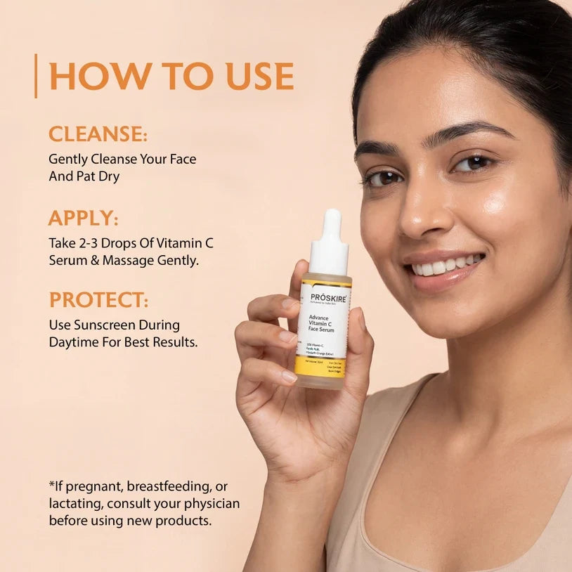 Proskire 10% Advance Vitamin C Serum With Ferulic Acid, For Dark Spots Pigmentation & Glowing Face - 30 ml (Pack of 1)
