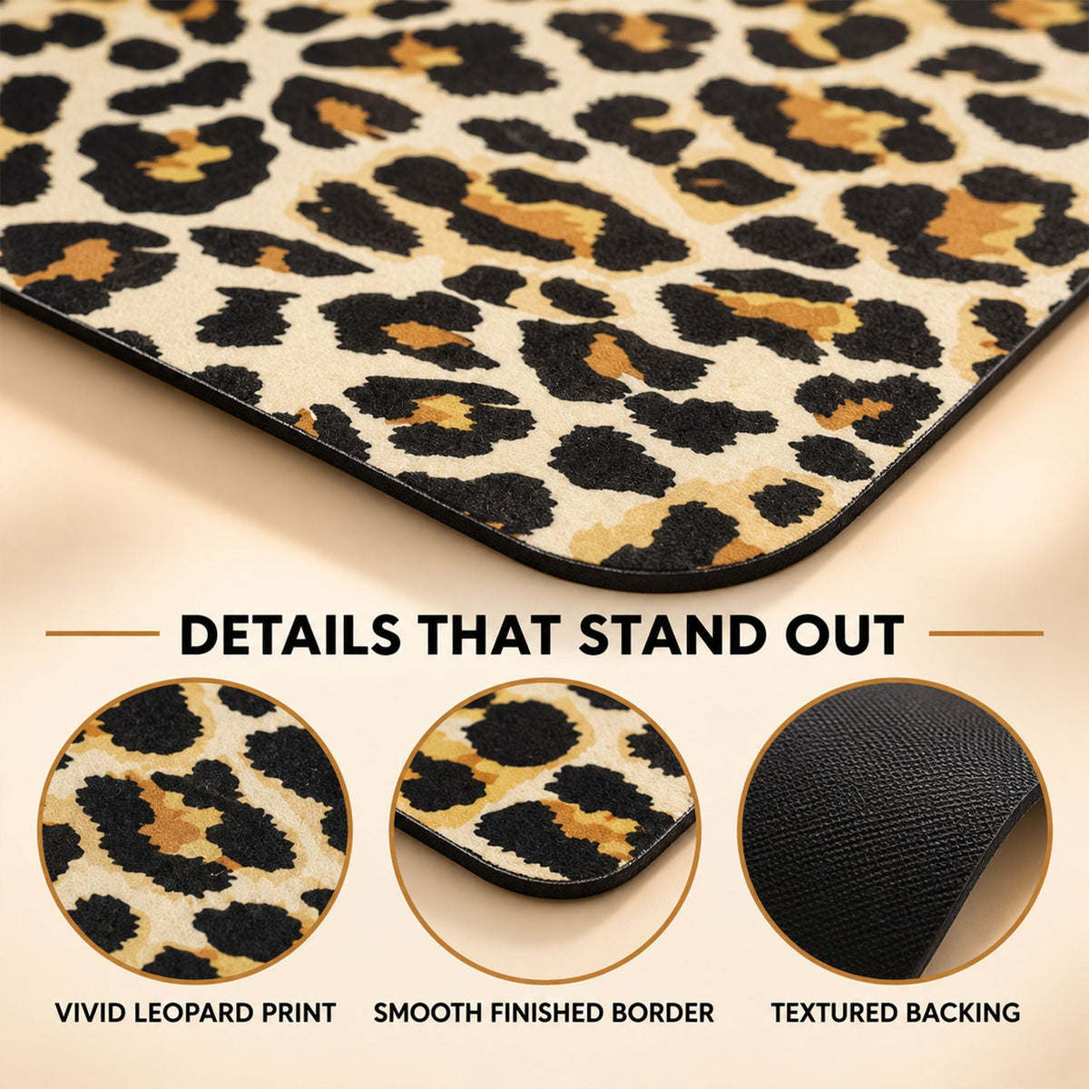 Wukusy leopard print absorbent bathroom mat, quick-dry bath rug, 50x80 cm, featuring soft fabric and stylish animal print design.