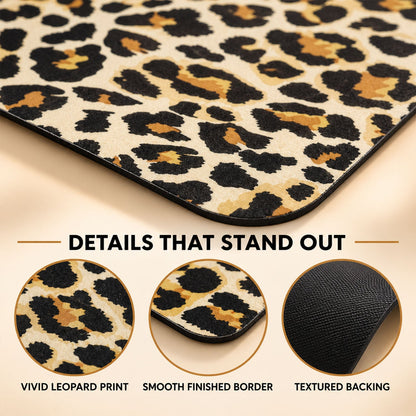 Wukusy leopard print absorbent bathroom mat, quick-dry bath rug, 50x80 cm, featuring soft fabric and stylish animal print design.