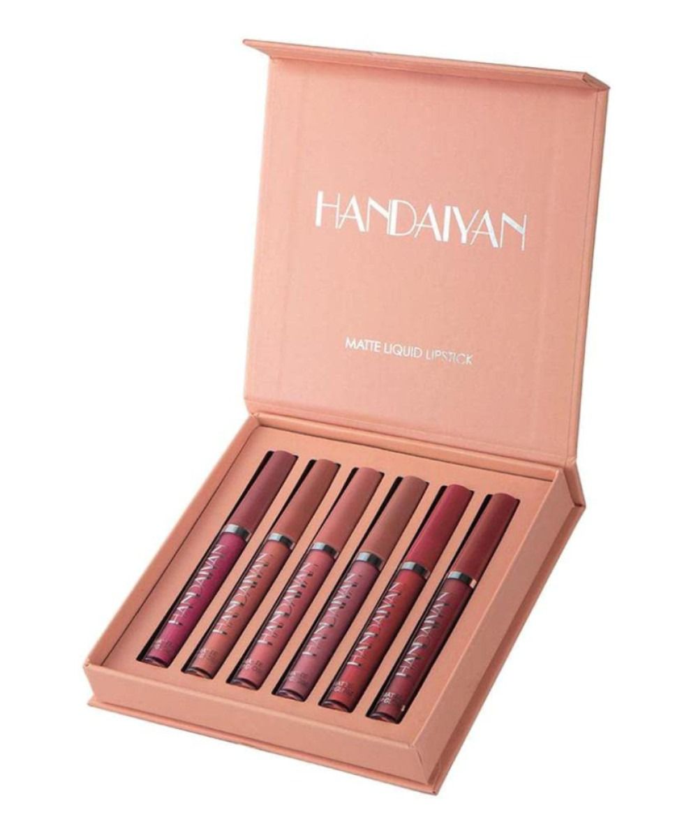 Set of six Drpshippr liquid matte lipsticks for women, featuring long-lasting, hydrating formulas in various shades.