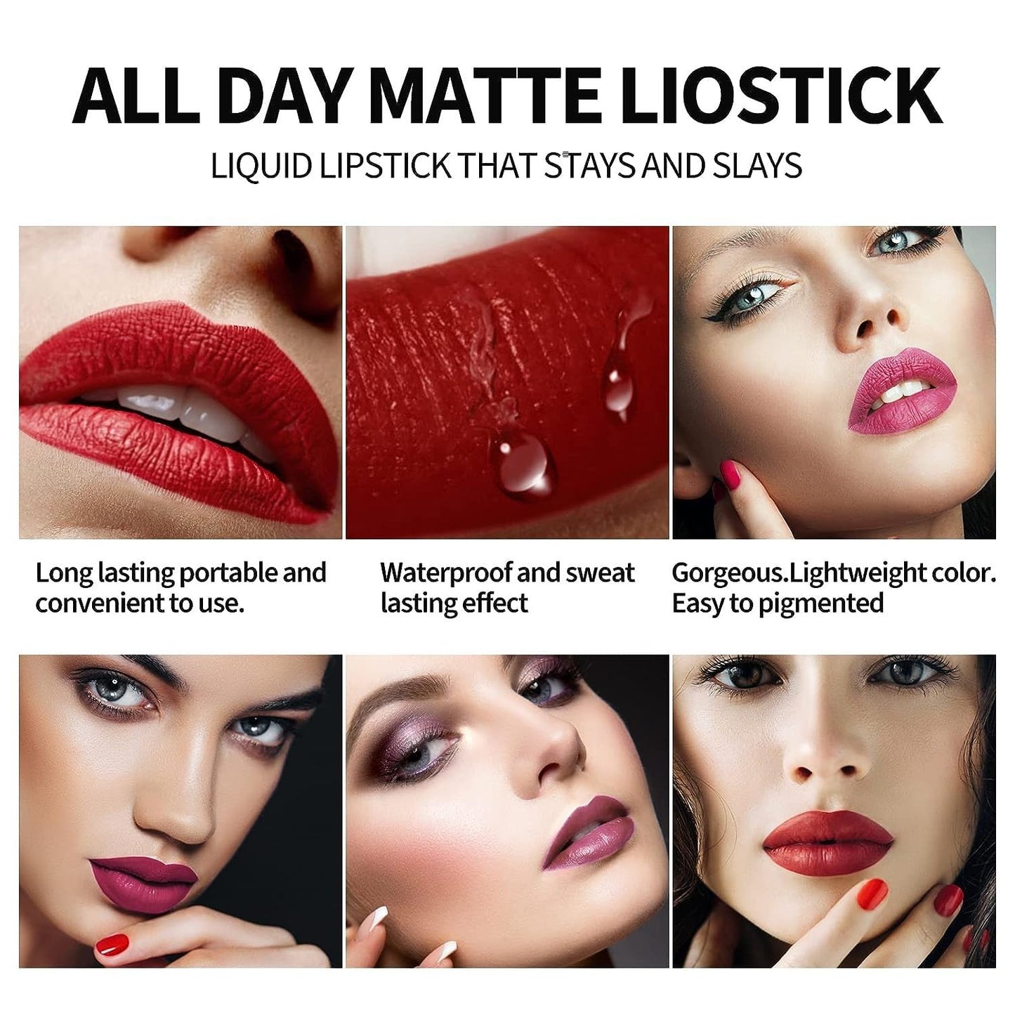 Drpshippr 6-in-1 liquid matte lipstick set for women with long-lasting, hydrating formula and six different shades.