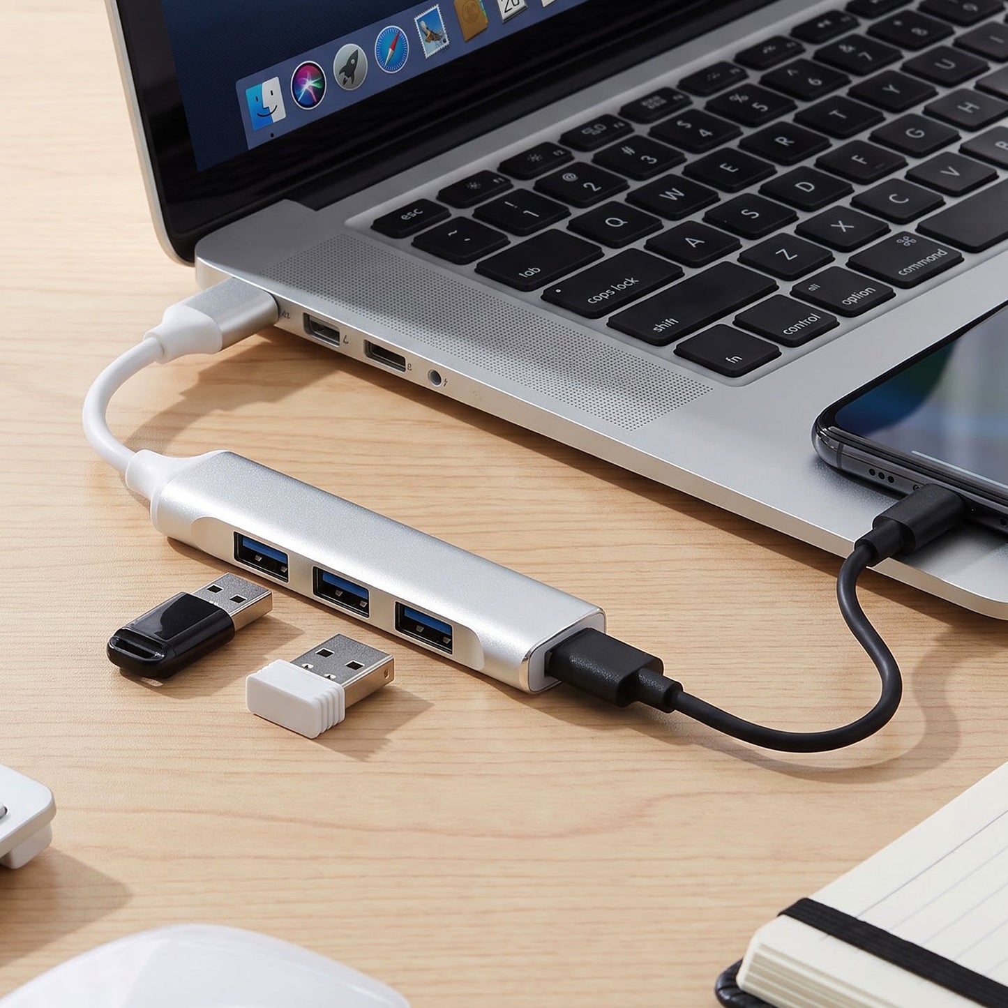 Usb To Four Port Usb Hub Multi Interface Adapter For Laptop And Computer (1 Pc)