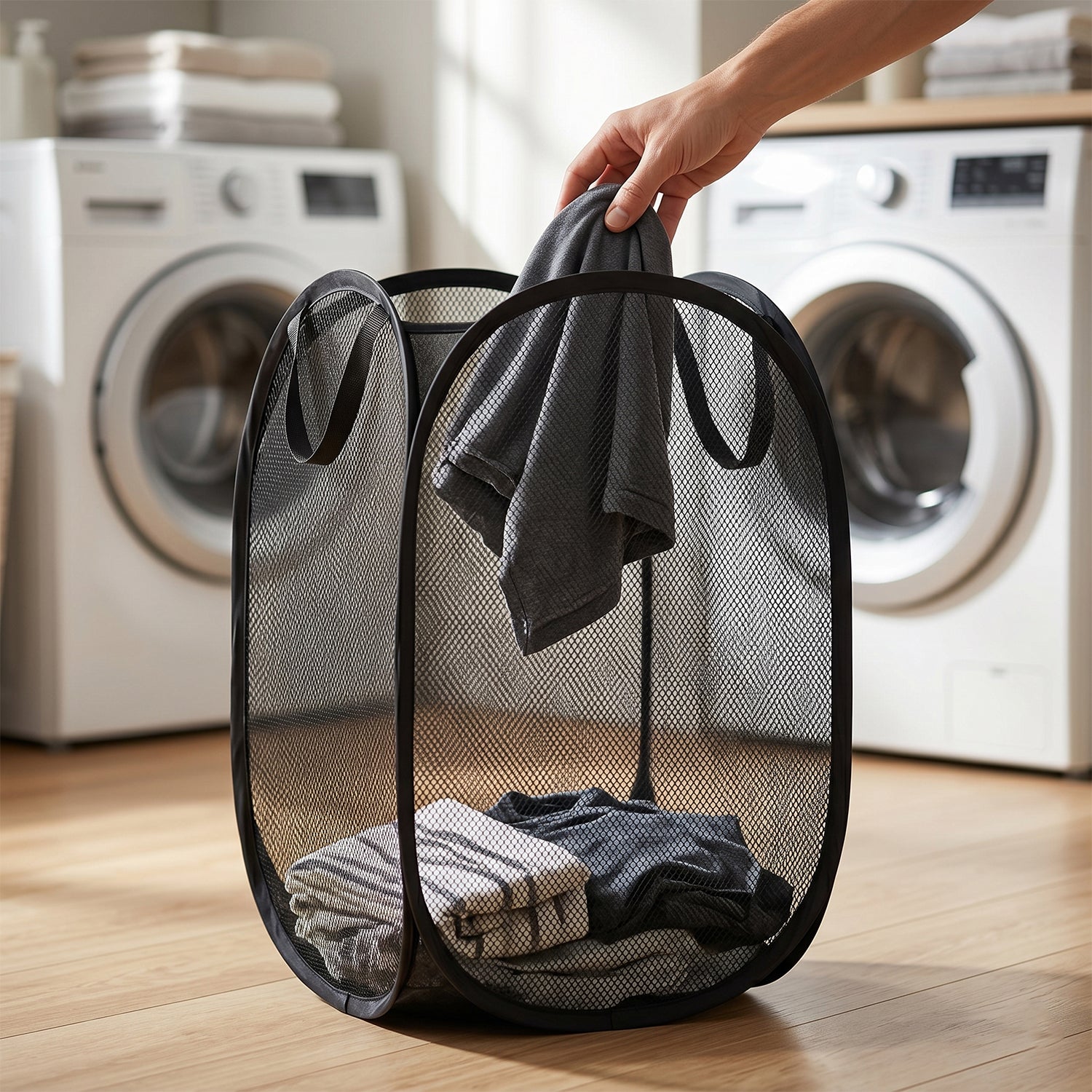 Foldable Mesh Laundry Basket Storage Hamper Bag (1 Pc 34x34x57 Cm)