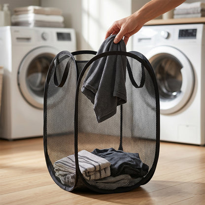 Foldable Mesh Laundry Basket Storage Hamper Bag (1 Pc 34x34x57 Cm)