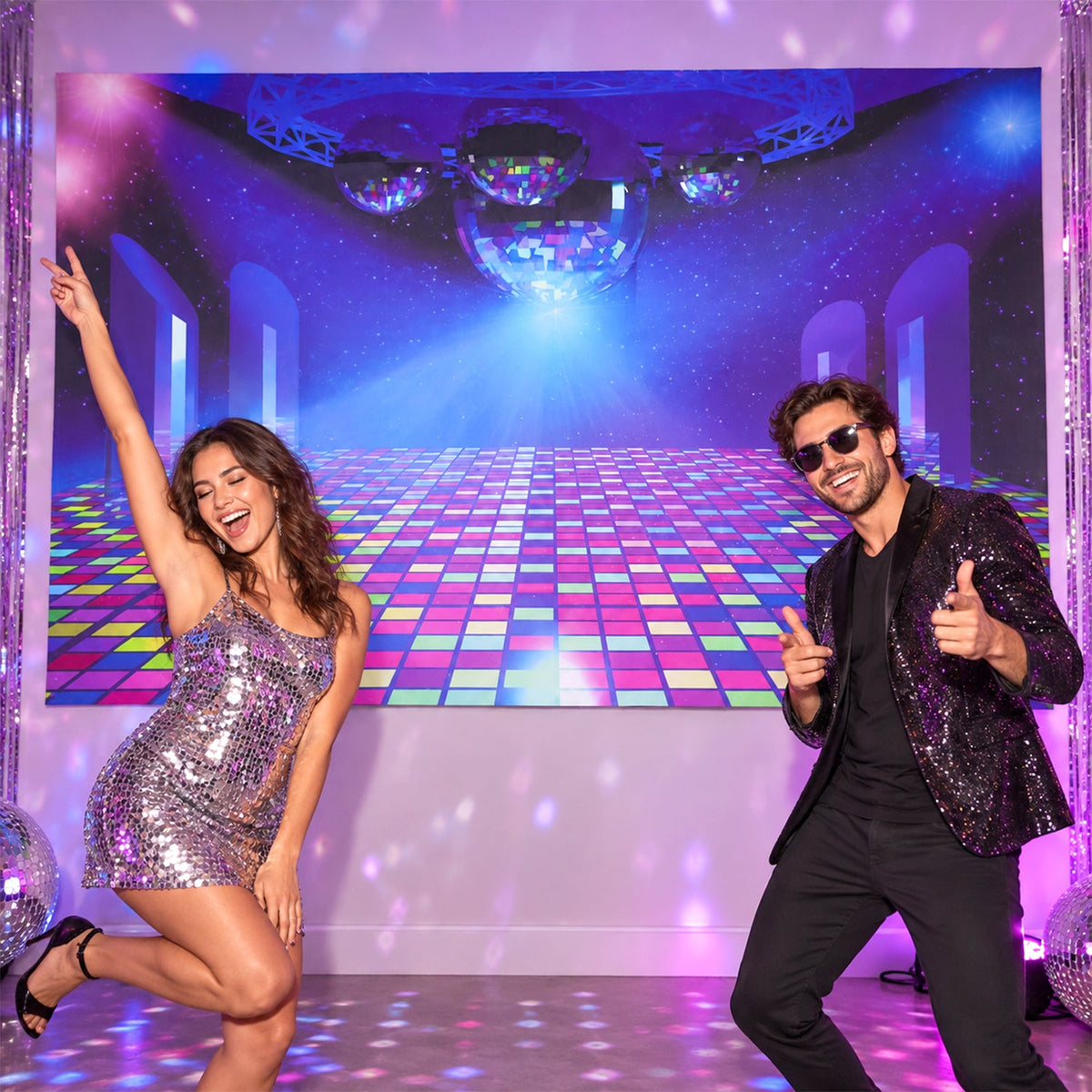 Disco Dance Floor Print Backdrop Curtain For Birthday Party Photos (150x100 Cm)