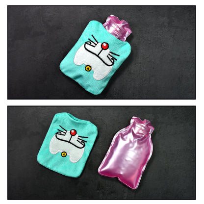 Wukusy Doremon cartoon small hot water bag with cover, used for pain relief, neck, shoulder, hand, feet warmth, and menstrual cramps