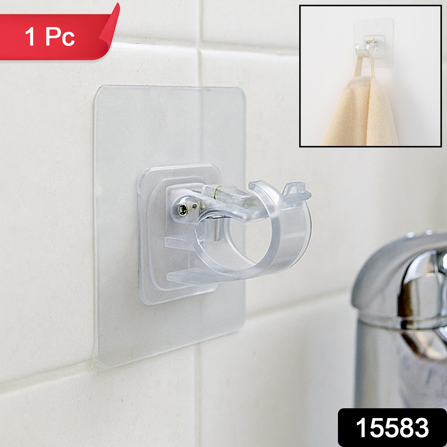 Self-adhesive Transparent Wall Hook Holder Clip (1 Pc)