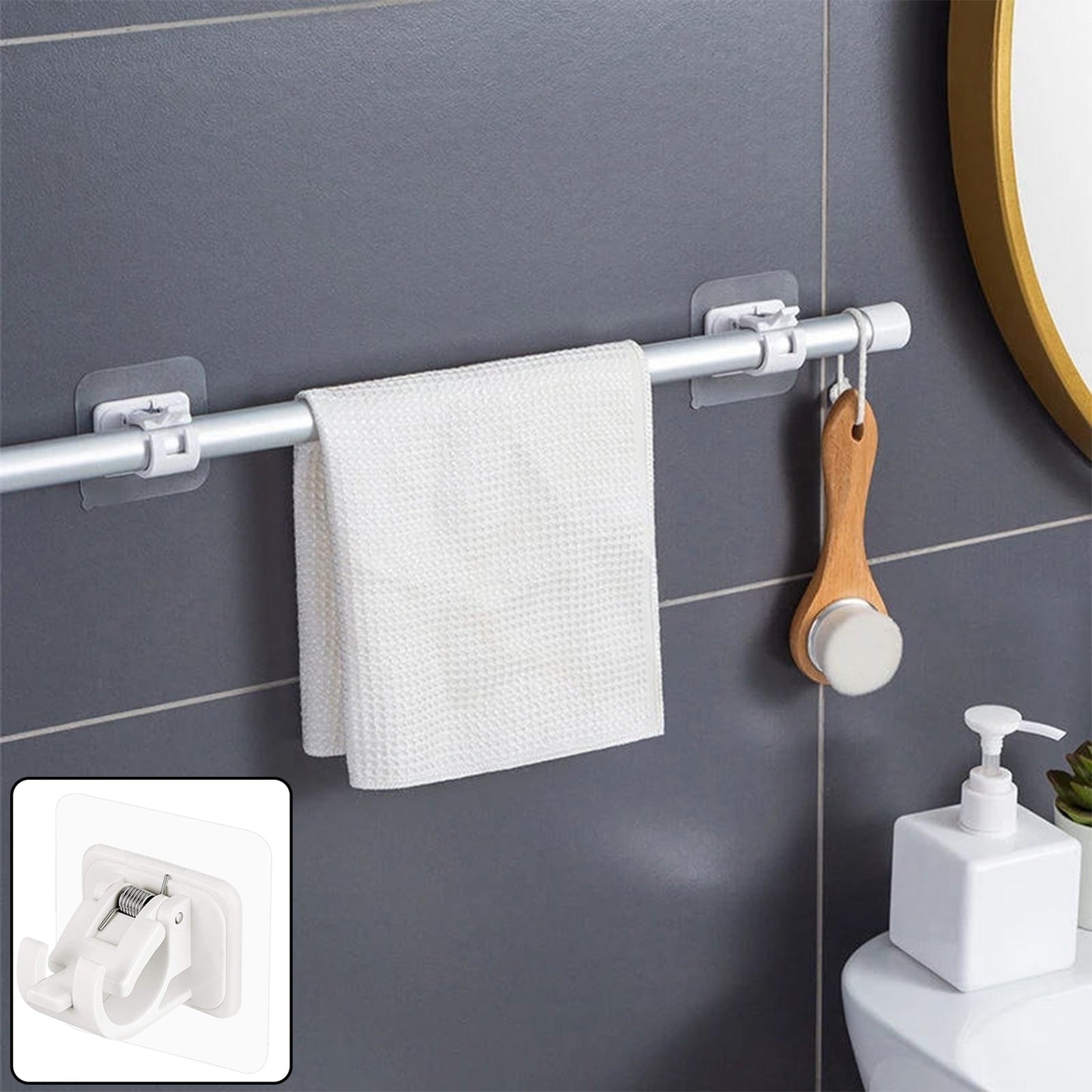 Wukusy no-drill wall mounted adhesive towel rod holder, white, with sturdy design, suitable for bathroom or kitchen use.