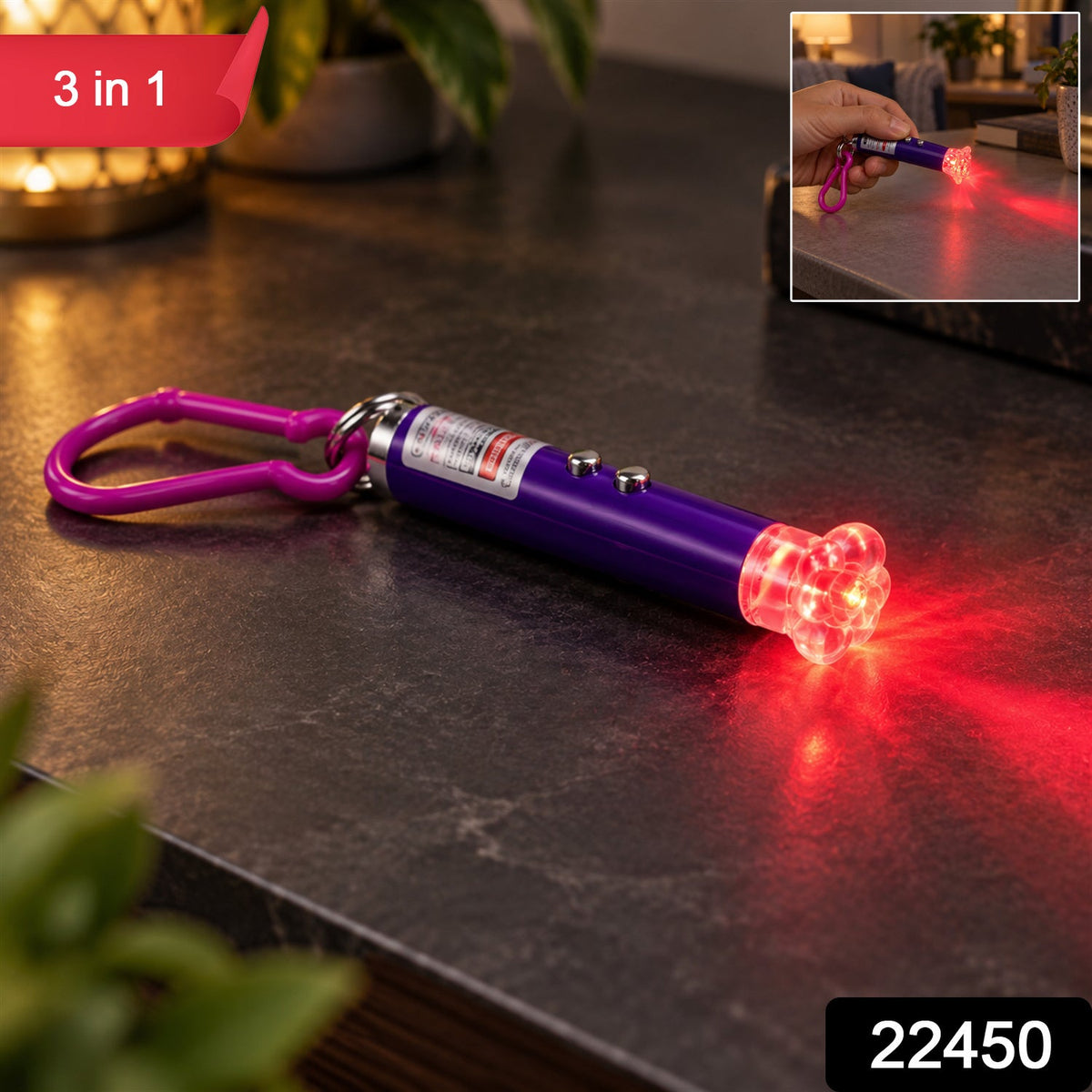 Wukusy laser pointer keychain with flower cap and clip, compact portable light for easy daily carry, black design.