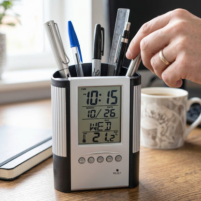 Multifunction Digital Calendar Desk Clock With Pen Holder (1 Pc)