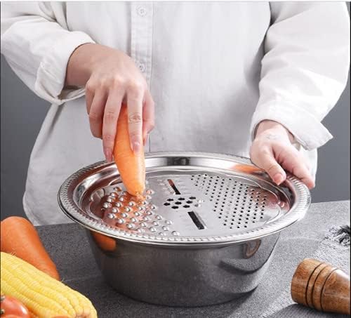 Stainless steel multifunctional basin set with multiple bowls and utensils, ideal for kitchen and household use.