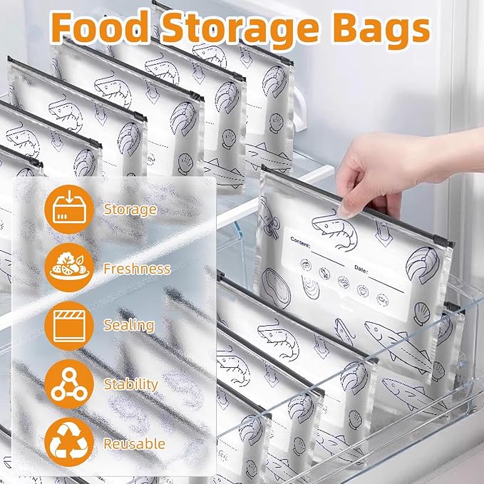 Reusable foil zip lock vacuum food storage bag from Dropdash, with 20 packs, designed for keeping food fresh and organized.