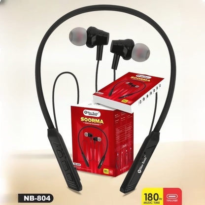 Black 7878 Charkee NB-804 wireless neckband earphones with in-ear design, music controls, and up to 20-hour battery life.