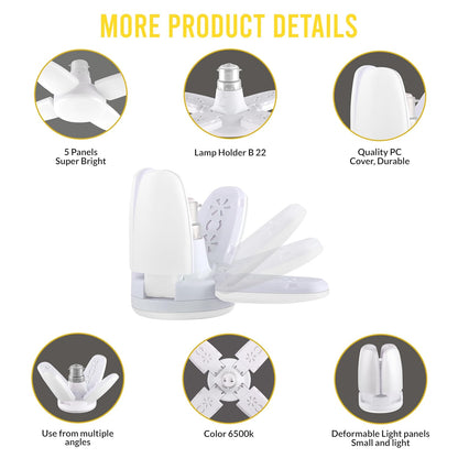 Charkee 25W Cool Day Mini fan Blade 4 Leaf Foldable LED Bulb with Angle Adjustable Ceiling Lights Home Pack of 3